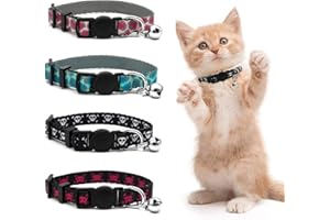 azuza 4 Pack Halloween Kitten Collar Breakaway,Quick Release Safe Buckle Adjustable Kitten Collars, Skull Crossbones, Crossbones, Pink Leopard and Blue Leopard