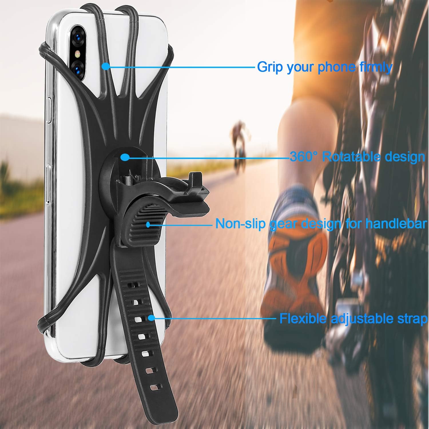 HUSUKU Bike Phone Mount, 360°Rotation Silicone Bicycle Phone Holder, Universal Motorcycle Handlebar GPS Units Mount Compatible with iPhone 12 Pro/12 mini/Se/11 Pro Max/XR/XS Max/8, 4.0"-6.7" Phones