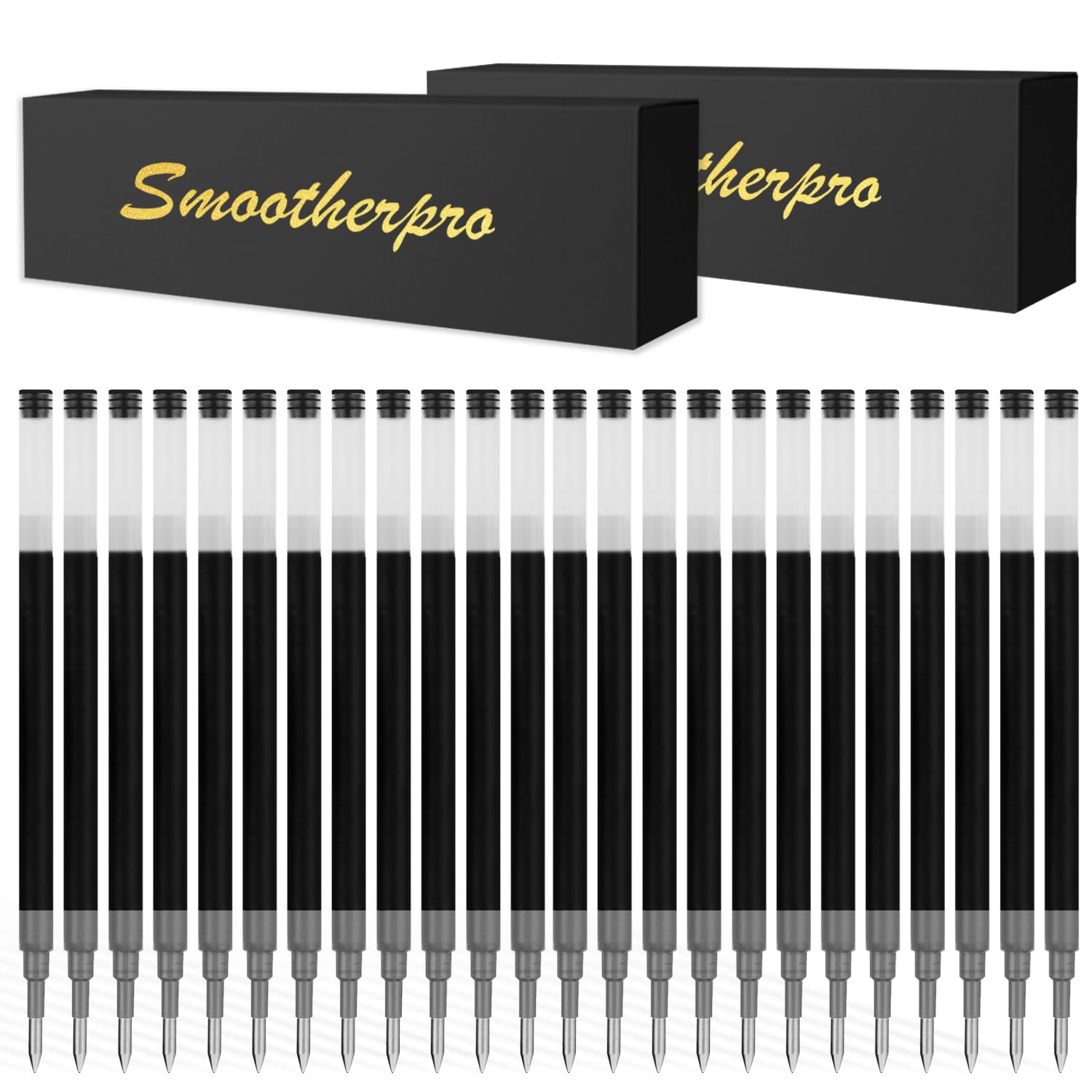 SMOOTHERPRO Gel Ink Refills | Compatible with Pilot G2 | for Bolt Action Pen Fine Point Black Ink(G224) | 24 Pack