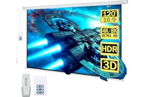 Kayle 120" Motorized Projector Screen Electric Diagonal Automatic Projection 16:9 HD Movies Screen for Home Theater Presentation Education Outdoor Indoor W/Wireless Remote, Wall/Ceiling Mount (White)