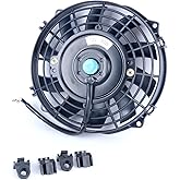 8MILELAKE 7inch Electric Radiator Fan 12V 80W High Performance Black Slim Electric Cooling Radiator Fan with Fan Mounting Kit