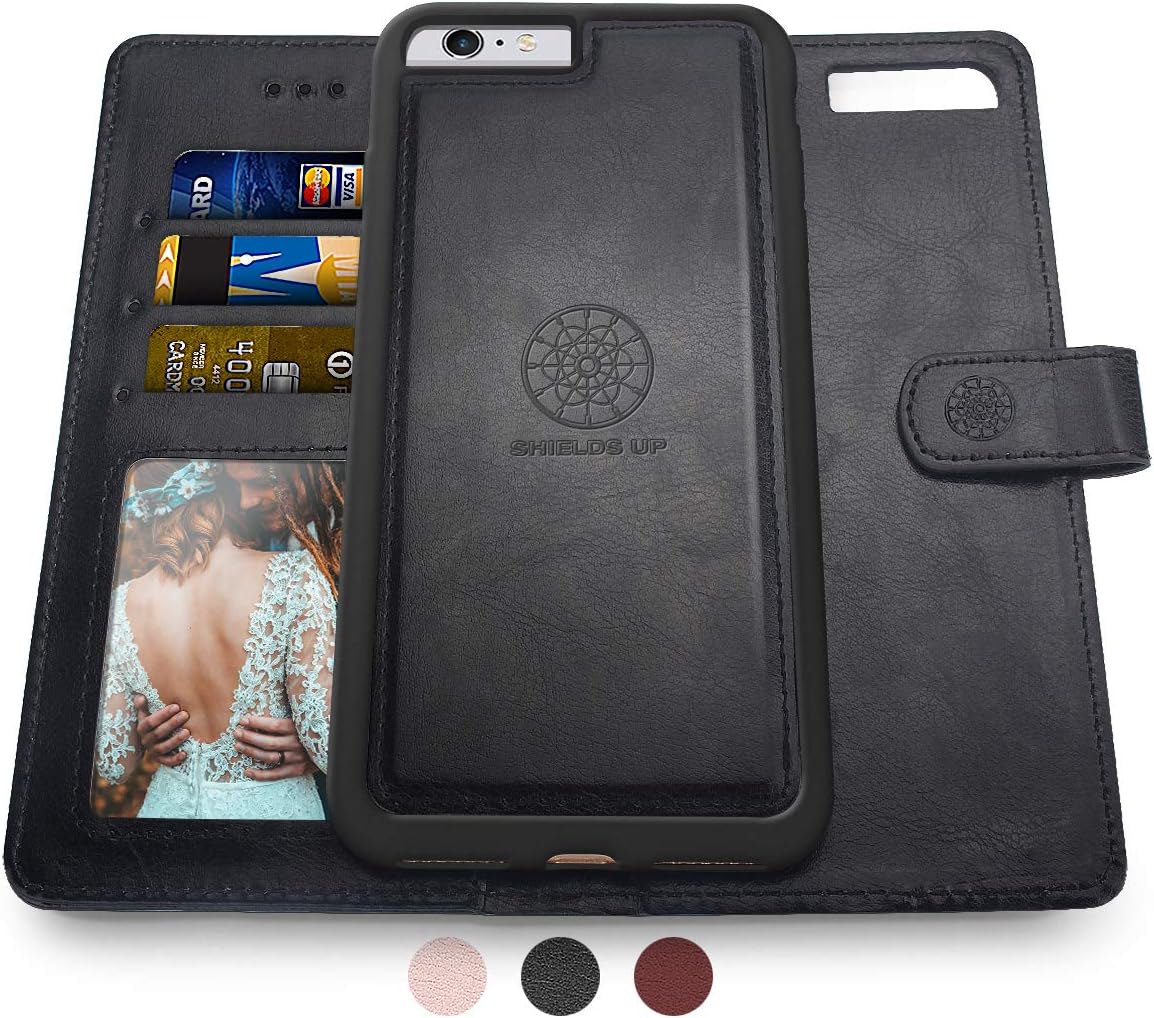 Shields Up iPhone 6S Plus Case/iPhone 6 Plus Case,[Detachable] Magnetic Wallet Case,Durable and Slim,Lightweight with Card/Cash Slots,[Vegan Leather] Cover for Apple iPhone 6S Plus/6 Plus -Black