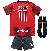 KWFOM Milan Pulisic #11 Home Limited Edition Kids Soccer Jersey Kit with Shorts/Socks Set Youth Sizes (Red/Black, 26)