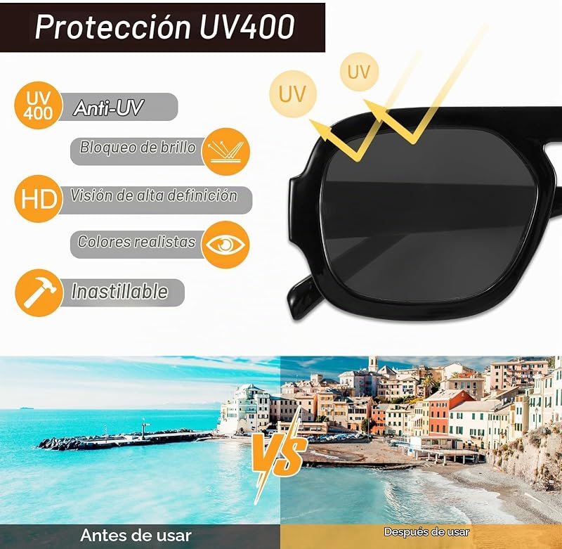 Óculos de sol para homens e mulheres, estilo quadrado vintage com proteção UV400 para condução ao ar livre