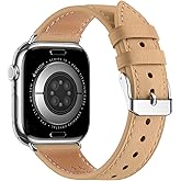Bestig Leather Bands Compatible with Apple Watch Band 38mm 40mm 41mm 42mm(Series 10 11) for Women Men, Wristband Strap for iWatch SE3/2/1&Series 9 8 7 6 5 4 3 2 1(Camel+Silver)