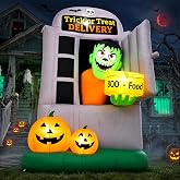 7FT Halloween Inflatable Zombie Delivery Man Decor Outdoor Yard Decoration | Zombie Halloween Decorations with LED Lights, Trick or Treat Banner, Blow Up Alien Decorations for Yard Garden Lawn Decor