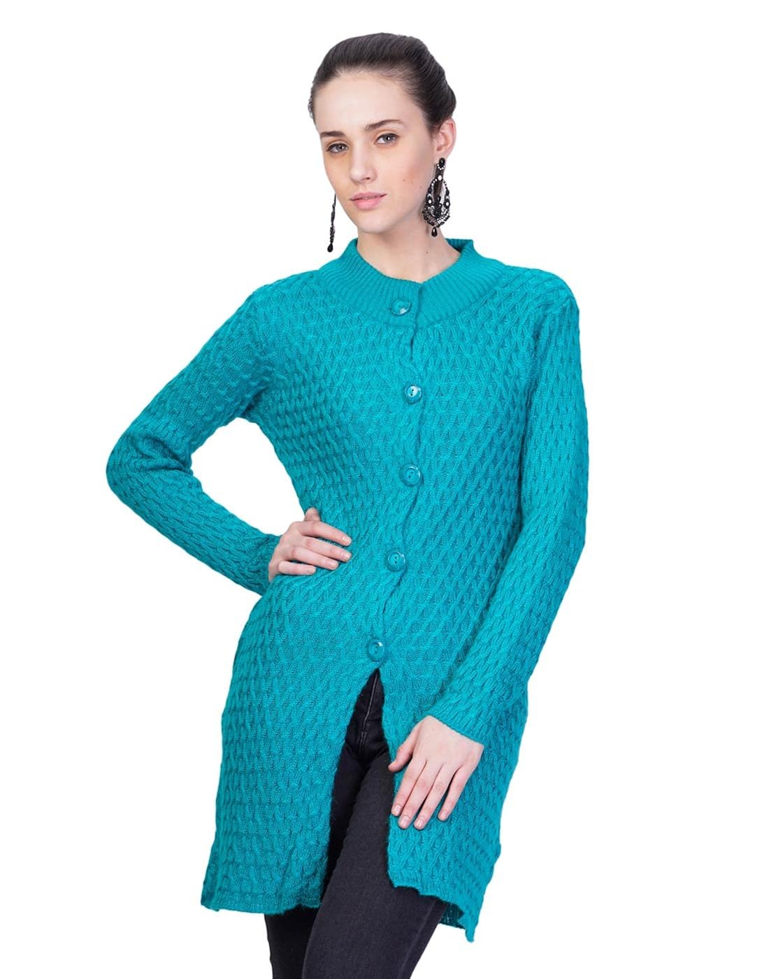 montrex turquoise designer long coat for women