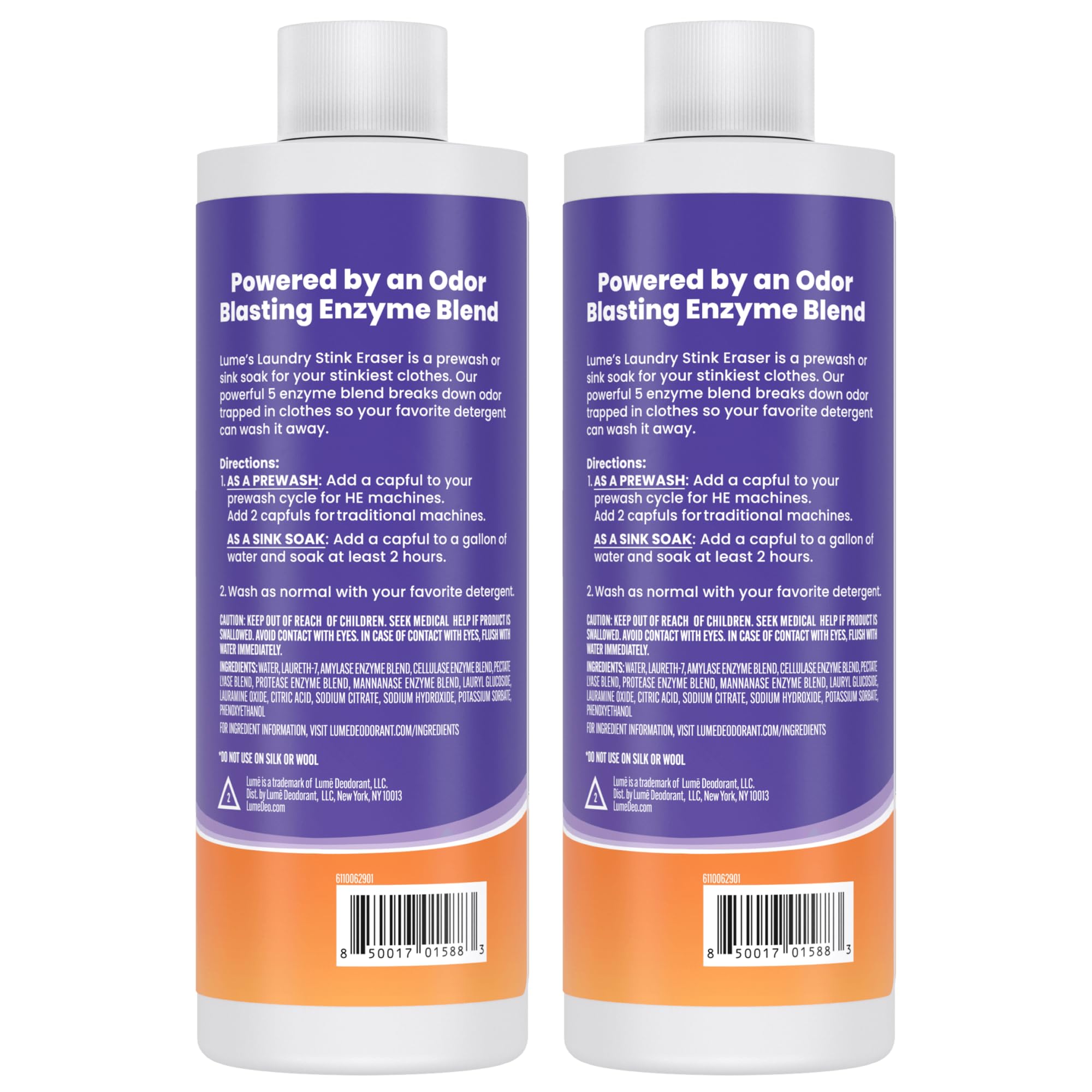 Lume Laundry Stink Eraser - Detergent Booster & Sink Soak - Eliminates Body Odor In Clothes - Odor Blasting Enzyme Blend - Makes Your Detergent Work Better - Free And Clear - 8 fluid ounces (2 Pack)