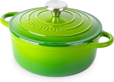 Nuovva Enamelled Cast Iron Dutch Oven Pot 2.1 Qt Green with Lid 20cm