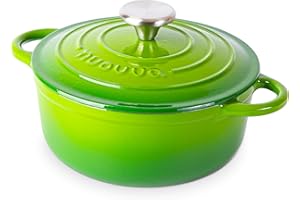 Cast Iron Dutch Oven with Lid – Non-Stick Ovenproof Enamelled Casserole Pot – Sturdy Dutch Oven Cookware – Green, 2.1-Quart, 20cm – by Nuovva