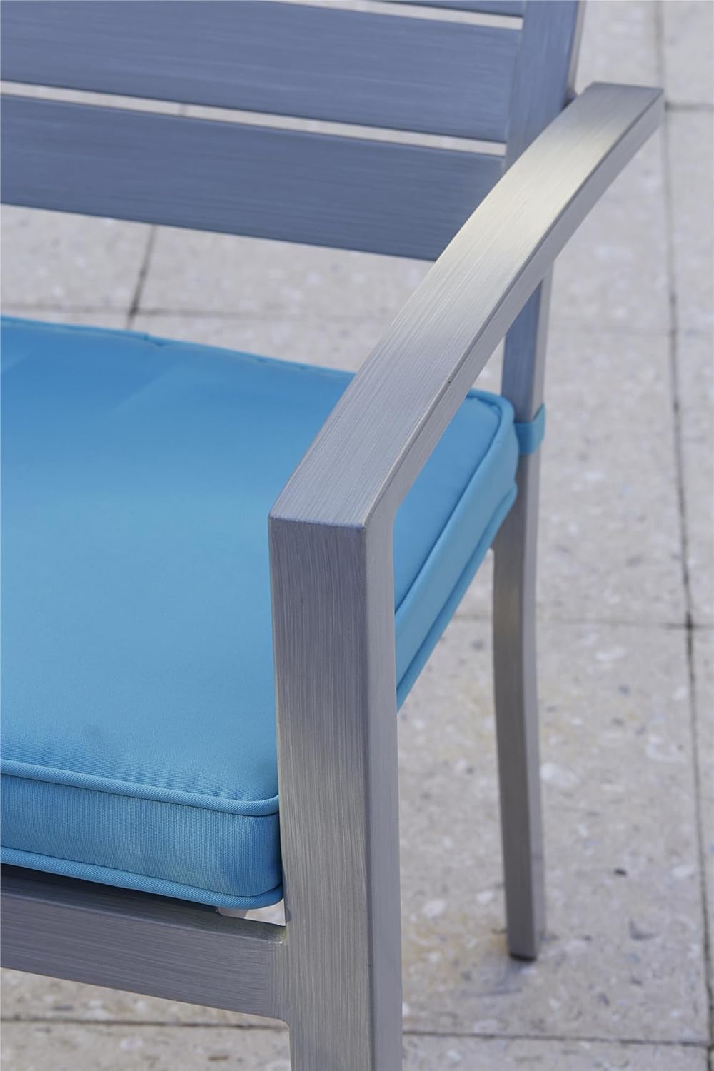 cosco outdoor living paloma steel patio dining chairs light gray sling on Cosco Products 88587stqe Outdoor Living 7 Piece Blue Veil Patio Furniture Dining Set Brushed Aluminum Frame Light Blue Cushions Amazon Ca Patio Lawn Garden