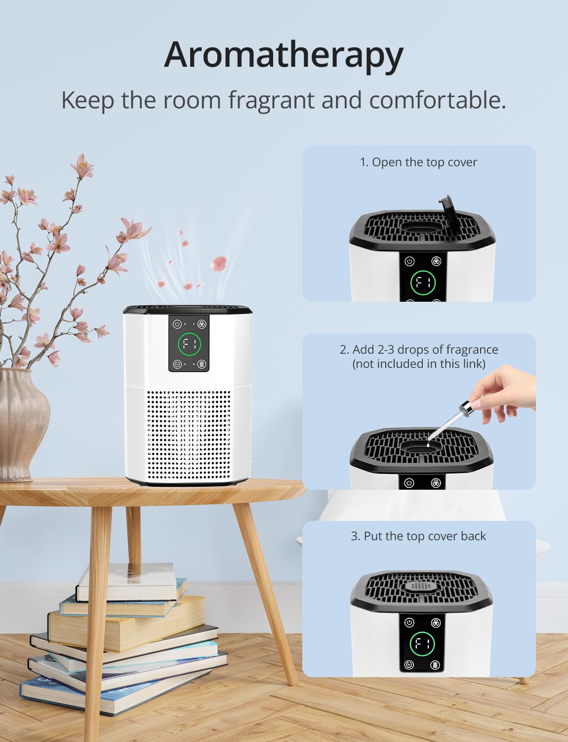 Air Purifier for Home Bedroom Pets, FETIONS Air Cleaner with Ambient light Fragrance Sleep Mode, Compact with H13 HEPA Filter for Dander Smoke Pollen Odor, 9 Timer Settings, 4 Fan Speeds,White,1 Pack