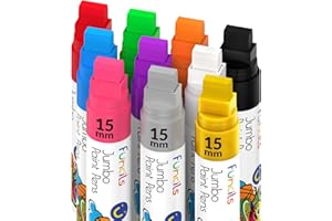 Funcils 10 Jumbo Acrylic Paint Markers - 15mm Acrylic Paint Pens for Canvas, Rock Painting, Wood, Plastic, Glass - Thick Permanent Markers for Signs, Wall Murals, Calligraphy, Tagging Graffiti Markers