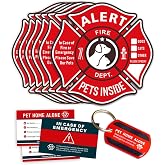 Pet Alert Stickers Static Cling Window Decals Emergency Pets Rescue Sign (6 Pack) with Bonus: Pet Home Alone Wallet Card &amp; Key Tag - NO Adhesive, Removable, UV Resistant