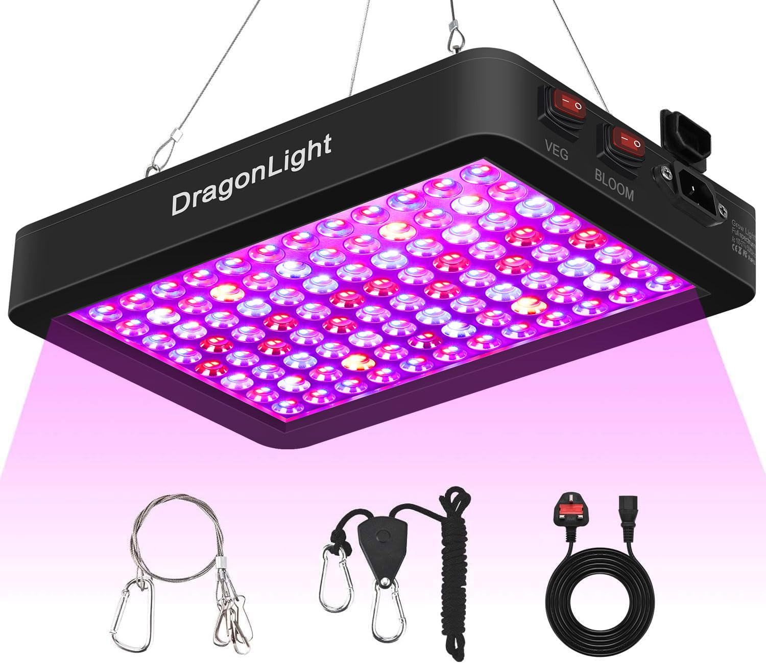 DragonLight 2025 Upgraded BW1000 LED Grow Lights Double Chips Full Spectrum with 3-Metre Cable for Greenhouse and Indoor Plant Veg and Flower Growing[Black] — image 1