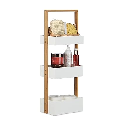 Wood 3 Tier Bathroom Free Standing Shower Caddy Tidy Organiser
