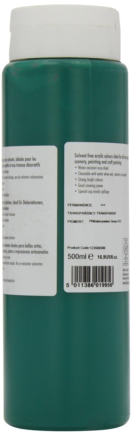 Daler-Rowney Graduate Acrylic Paint, Plastic Bottle, 16.91oz - 500 ml, Phthalo Green, 500 ml (Pack of 1) - Image 4