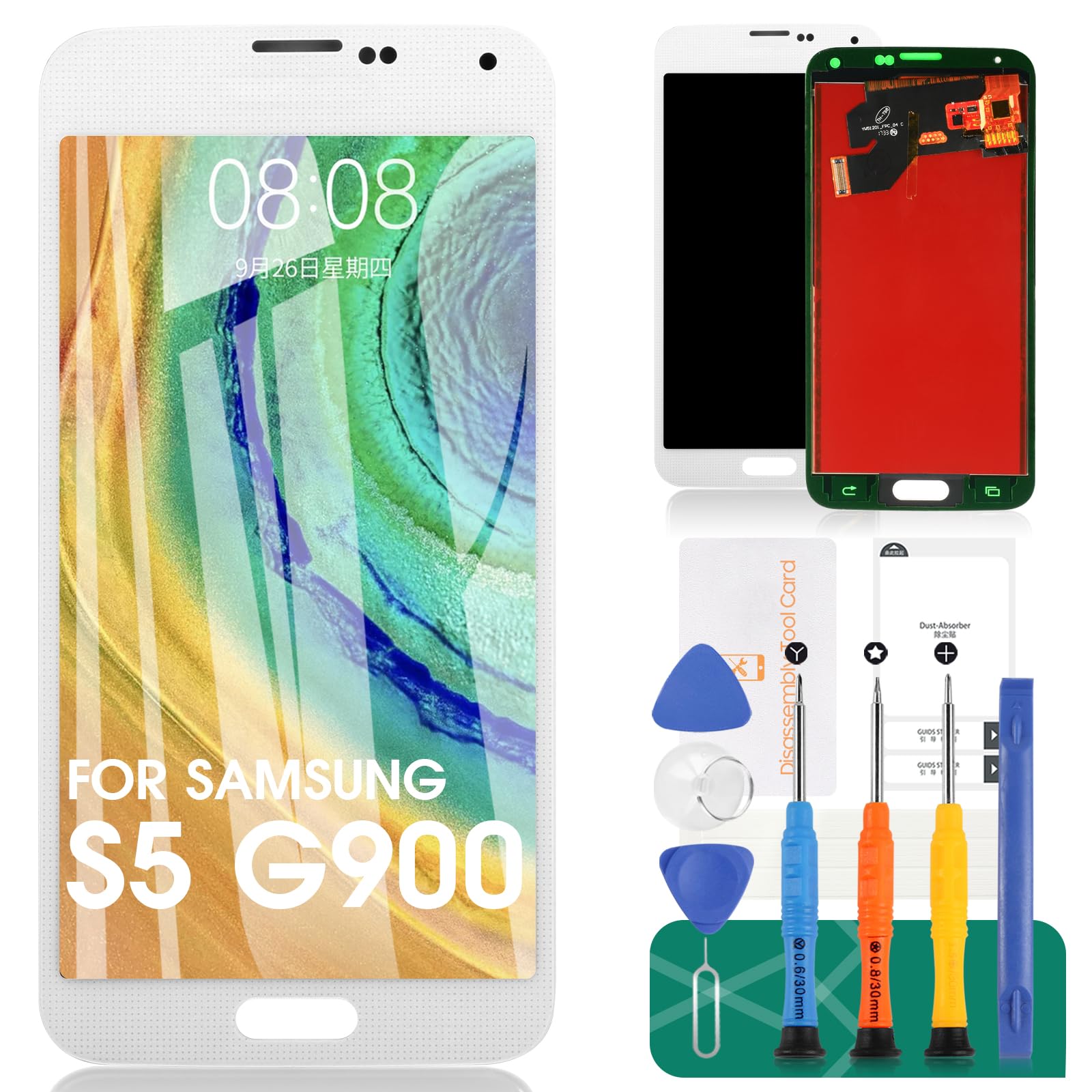 SRJTEK For Samsung Galaxy S5 LCD Display For Samsung Galaxy S5 LCD Screen Replacement G900 G900MD G900A Digitizer Touch Screen Assembly Kits (Black,Without Frame)