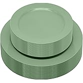 joy akkess 50PCS Sage Green Plastic Plates - Heavy Duty Sage Green Plates Disposable include 25 Dinner (10.25") & Dessert/Salad (7.5") for Birthday, Baby Shower, Wedding