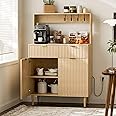 LCRBOL Coffee Bar Cabinet with Storage, Modern Sideboard with Drawers, Shelves, Outlet and Fluted-Door for Kitchen, Dinning Room, Living Room, Natural