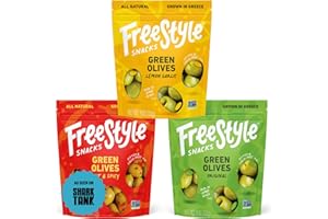Freestyle Snacks Olive Snack Packs - As Seen on Shark Tank - Fresh Pitted Green Olives, 3 Flavors, Grown in Greece, Salty Snack, All Natural, Non-GMO, Sugar-Free, Keto - Variety Pack, 4oz (3 Pack)