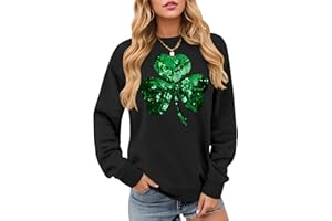 ALIREVERIE Womens St Patricks Long Sleeve Shirt Shamrock Graphic Irish Crewneck Sweatshirts