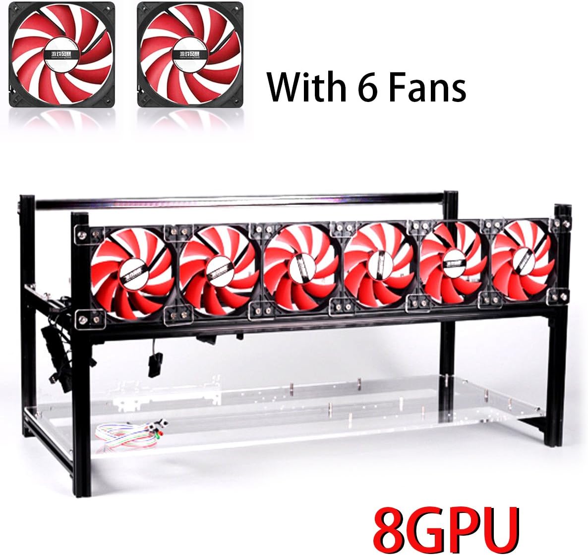 8 GPU Mining Rig with 7 Extreme Airflow Case Fan, Aluminum Stackable Miner Case Open Air Frame Unassembled Kit for ETH/ETC/ZCash Ethereum,Bitcoin,and Altcoins(Deluxe) (68GPU+6 Fans)