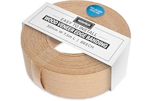 WoodPress® 30mm Real Beech Iron-On Edging – 7.5m Roll – Pre-Glued Wood Veneer Tape for Easy DIY Application – Will Cover The 