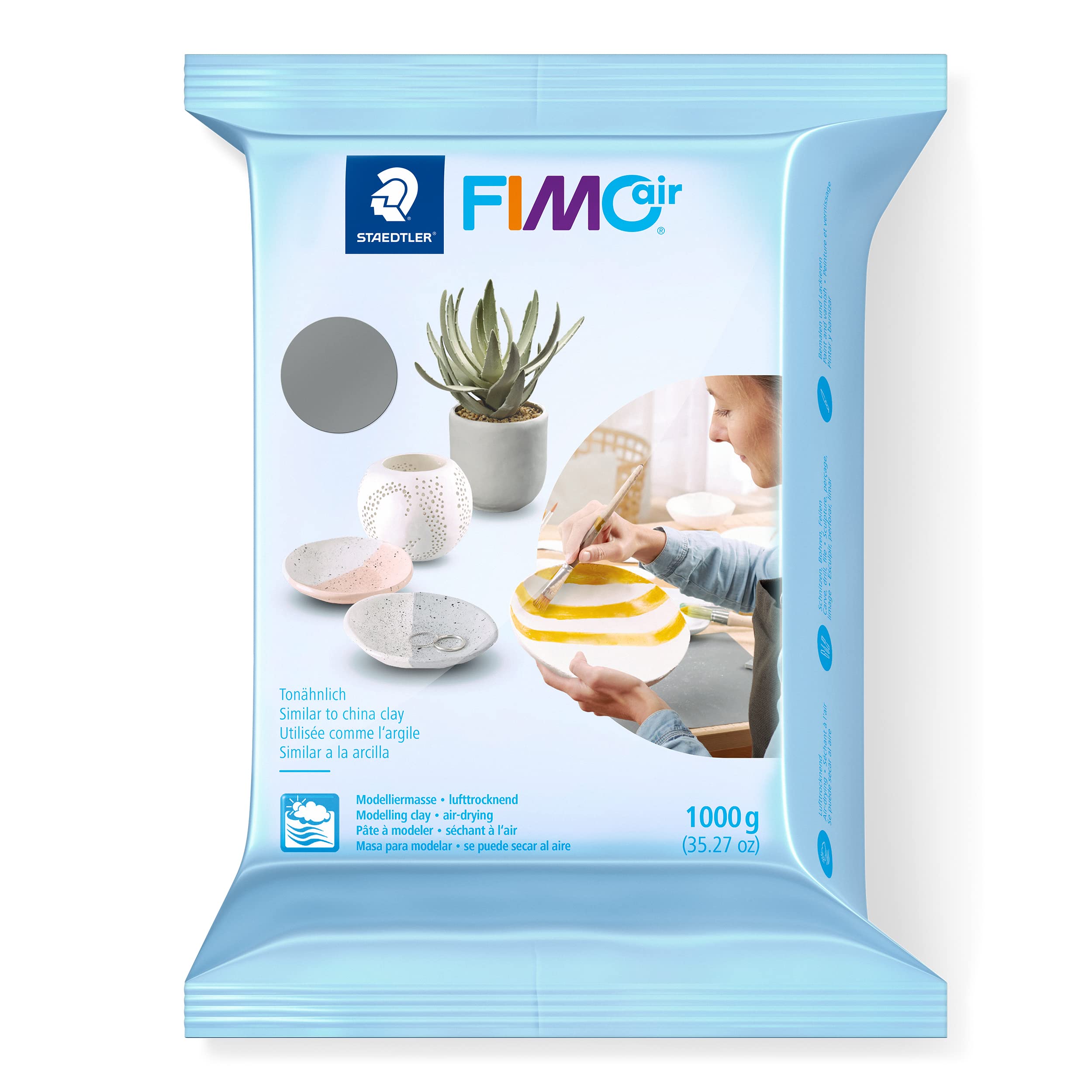 STAEDTLER 8101-80 FIMOair - Air Drying Modelling Clay, 1kg - Grey (Pack of 1)