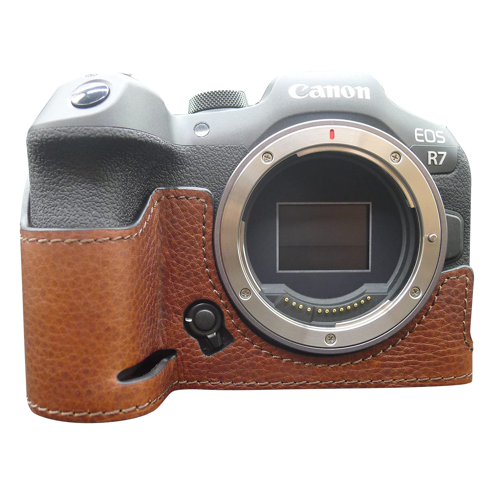 MUZIRI KINOKOO EOS R7 Case, Prorective Case Compatible for Canon EOS R7 Camera - Genuine Leather Bottom Case with Hand Grip- Brown