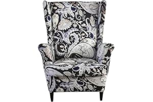 HAOYONG Wing Chair Slipcovers Printed Wingback Chair Covers 2 Pieces Wingback Armchair Slipcover Stretch Chair Slip Covers Washable Armchair Protector Cover for Living Room and Bedroom