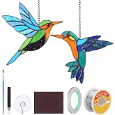ForraFun 2 Set Unfinished Hummingbird Pre Cut Stained Glass Kit | DIY Stained Glass with Solder Wire, Brush, Copper Foil Tape for Adults Make Your Own Handcrafts for Christmas Home Decor