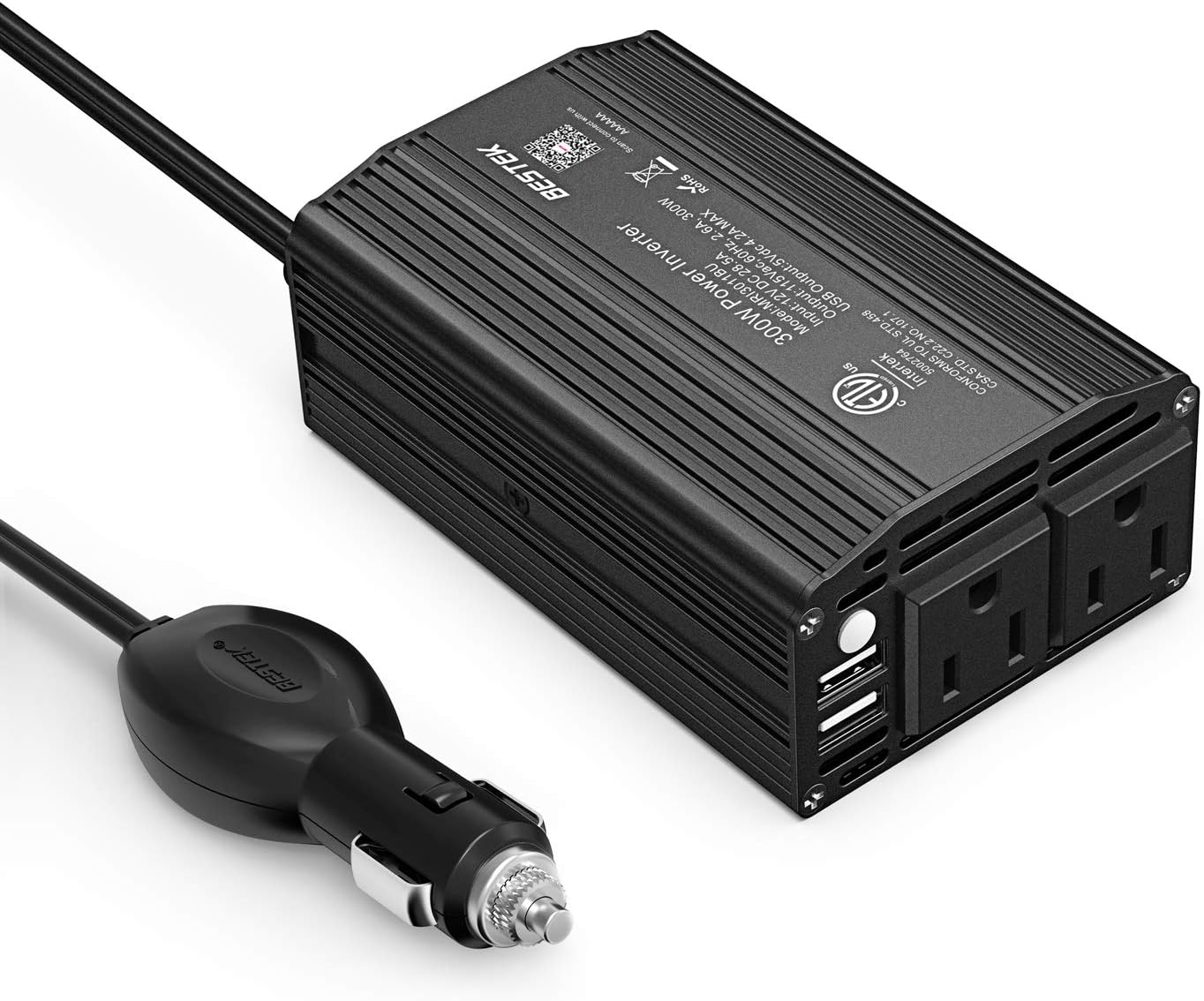 BESTEK 300W Power Inverter DC 12V to 110V AC Car Inverter with 4.2A Dual USB Car Adapter (Black): Electronics