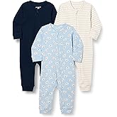 Amazon Essentials Unisex Babies' Cotton Zip-Front Footless Sleepsuit, Pack of 3