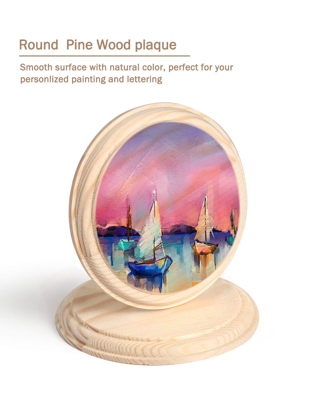Pllieay 2Pcs 4 Inch Round Wooden Plaque, Unfinished Natural Pine Circle Plaque Wood Base for Craft Projects and DIY Home Decoration