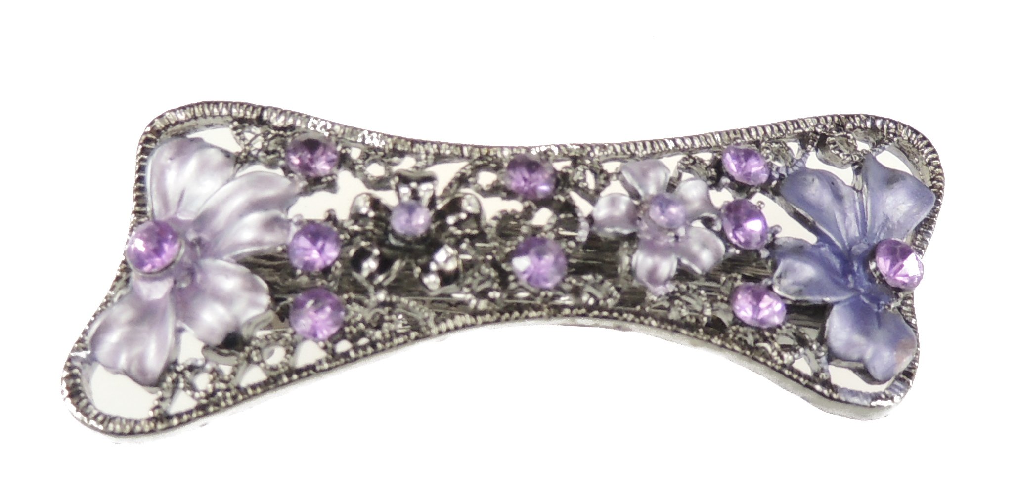 Ladies Enamel Floral Diamante Diagonal Bow Metal Vintage Hair Barrette Clip (Purple)