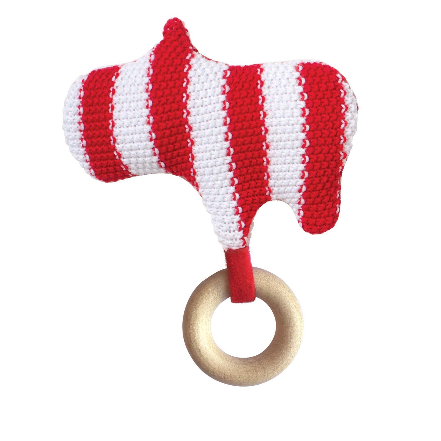 Manhattan Toy Hippo Knit Baby Rattle with Wooden Teether