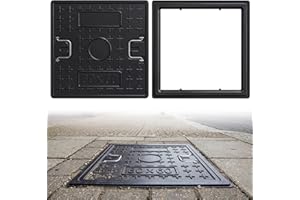 Maeklon 24"x24" Solid Square Septic Tank Lid and Base, 1.5T Load-Bearing Manhole Cover and Frame with Handles, Reinforced Manhole Cover for Yard Lawn Garden Pavement, Black