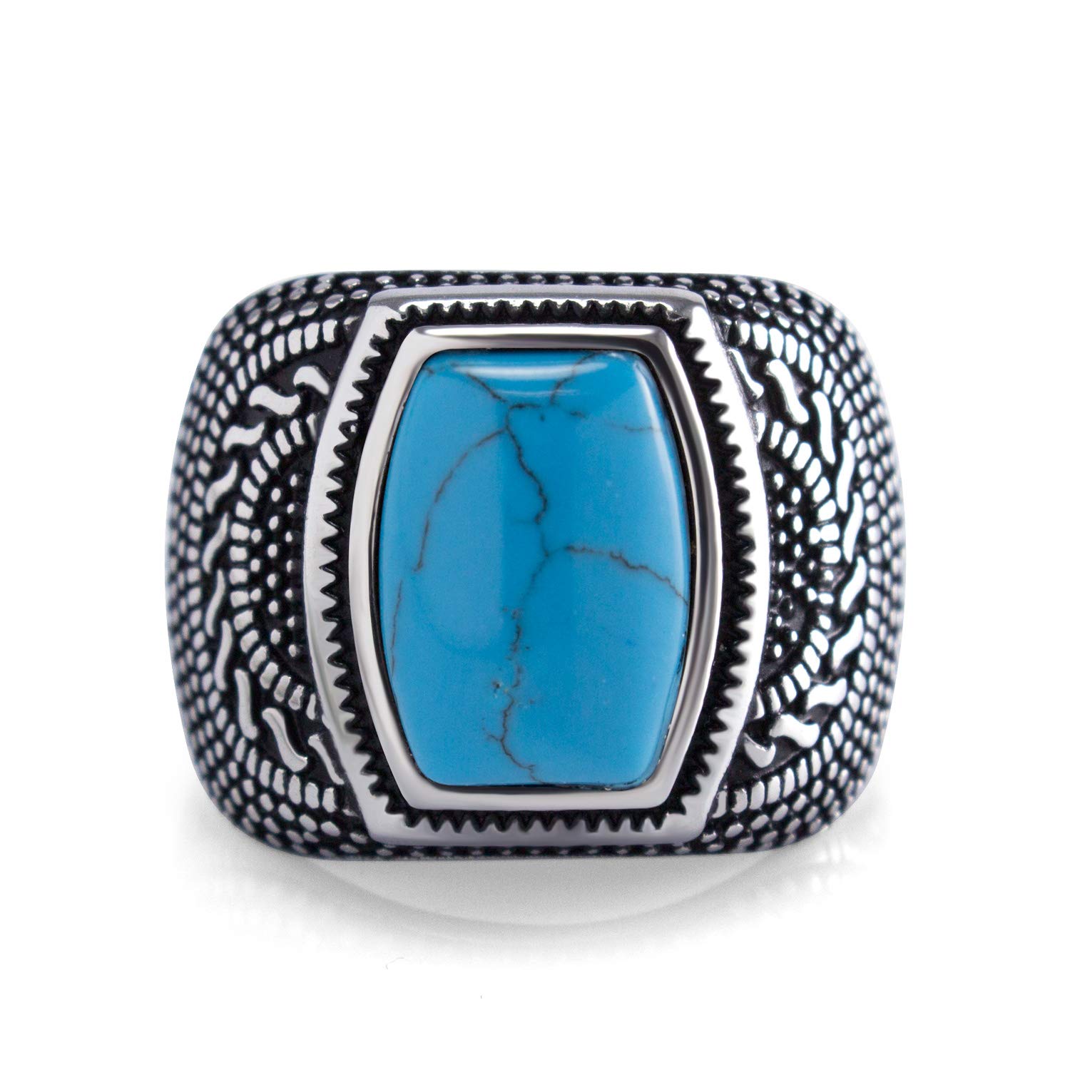 555Jewelry Stainless Steel Vintage Celtic Signet Turquoise Stone Ring for Men (Turquoise Style 2, T 1/2)