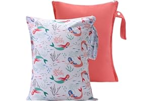 eaxin 2pcs Baby Diaper Mess-proof Wet Bags,Waterproof Reusable Travel Storage Stroller Daycare Soiled Items Beach Pool Yoga Gym Bag for Wet Toddler Swimsuits -Mermaid