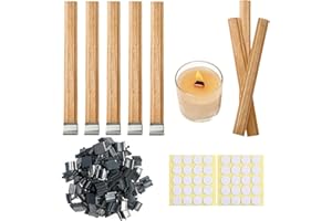 PHINICCO 30 Sets Double-Layered Smokeless Cherry Wood Candle Wicks, Long Lasting Flame, Easily Burn, Candle Cores with Stand and Glue Dot, Warning Label for DIY Candle Making