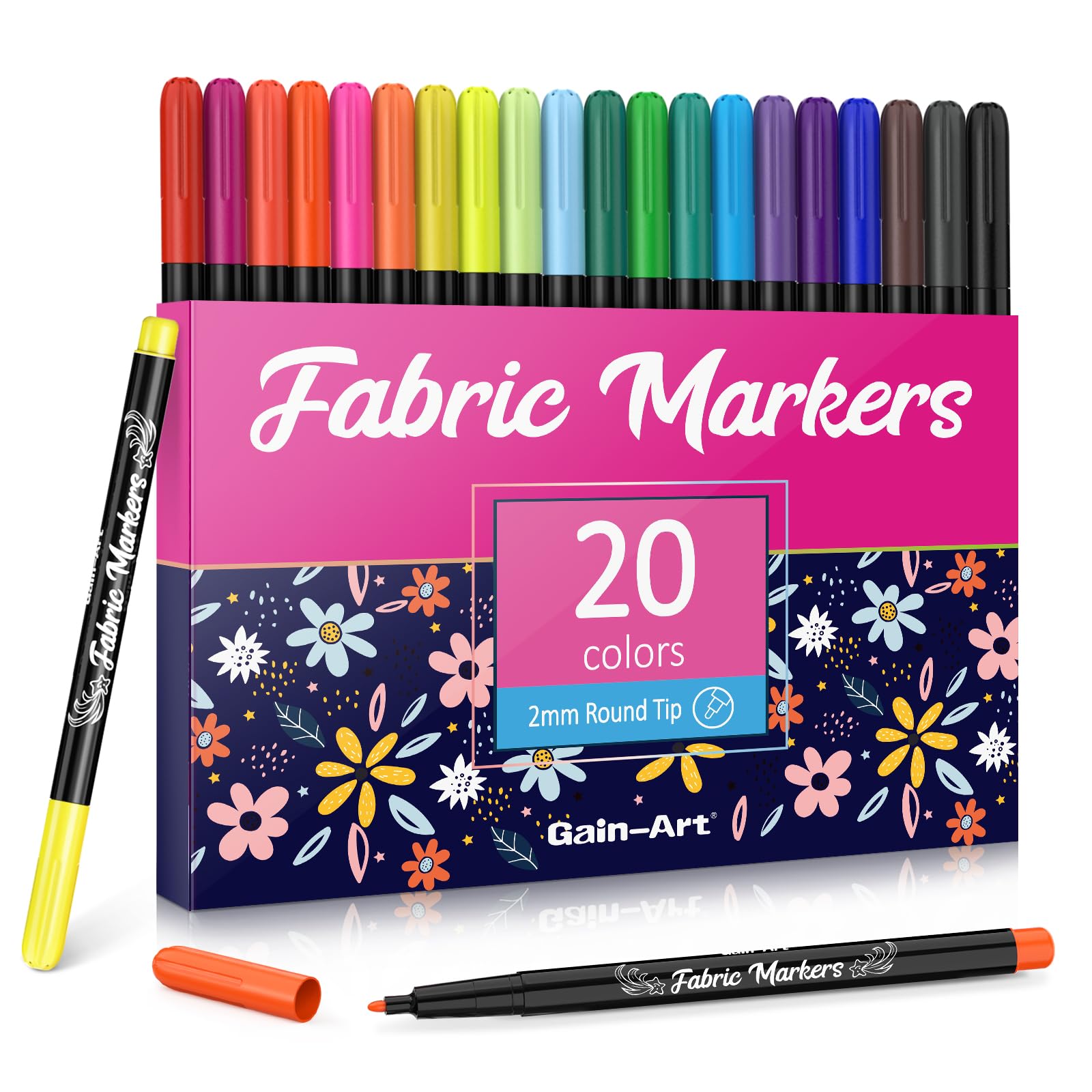 Gain-Art Fabric Markers Permanent for Clothes - 20 PCS Fine Tip Fabric Paint Pens - Non-Toxic Fabric Paint Markers for T-shirts Sneakers Canvas Bags and Textiles