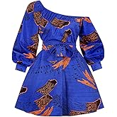 Haoohu Womens Boho African Style Floral Print Pleated Mini Swing Short Dress Top for Casual Club Party