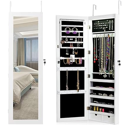 Costway Lockable Jewelry Cabinet Wall Mounted Door Mounted 15