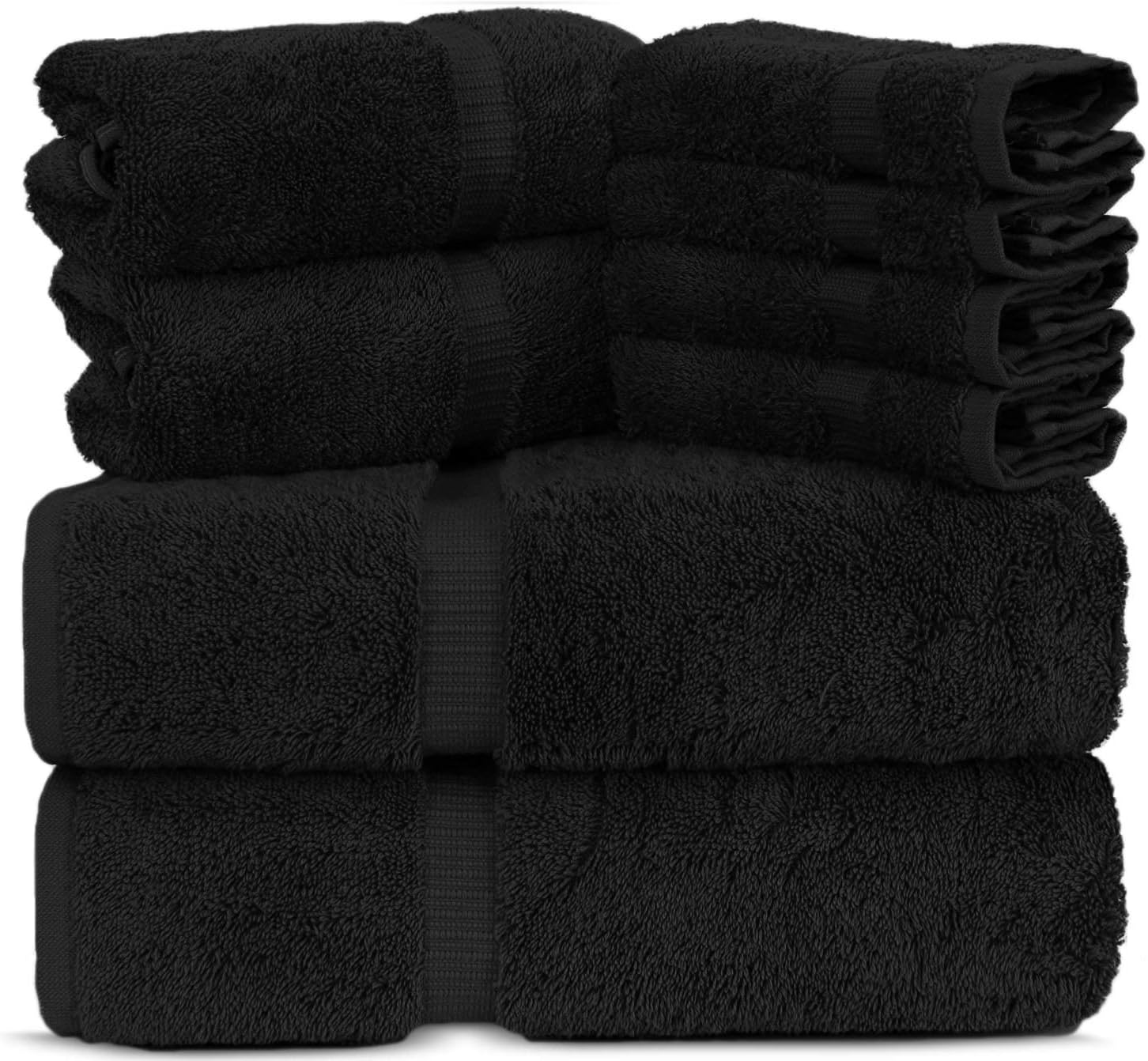Towel Bazaar Luxury Hotel and Spa Quality Dobby Border 100% Turkish Cotton Eco-Friendly and Highly Absorbent Towel Set (8-Piece Towel Set, Black)