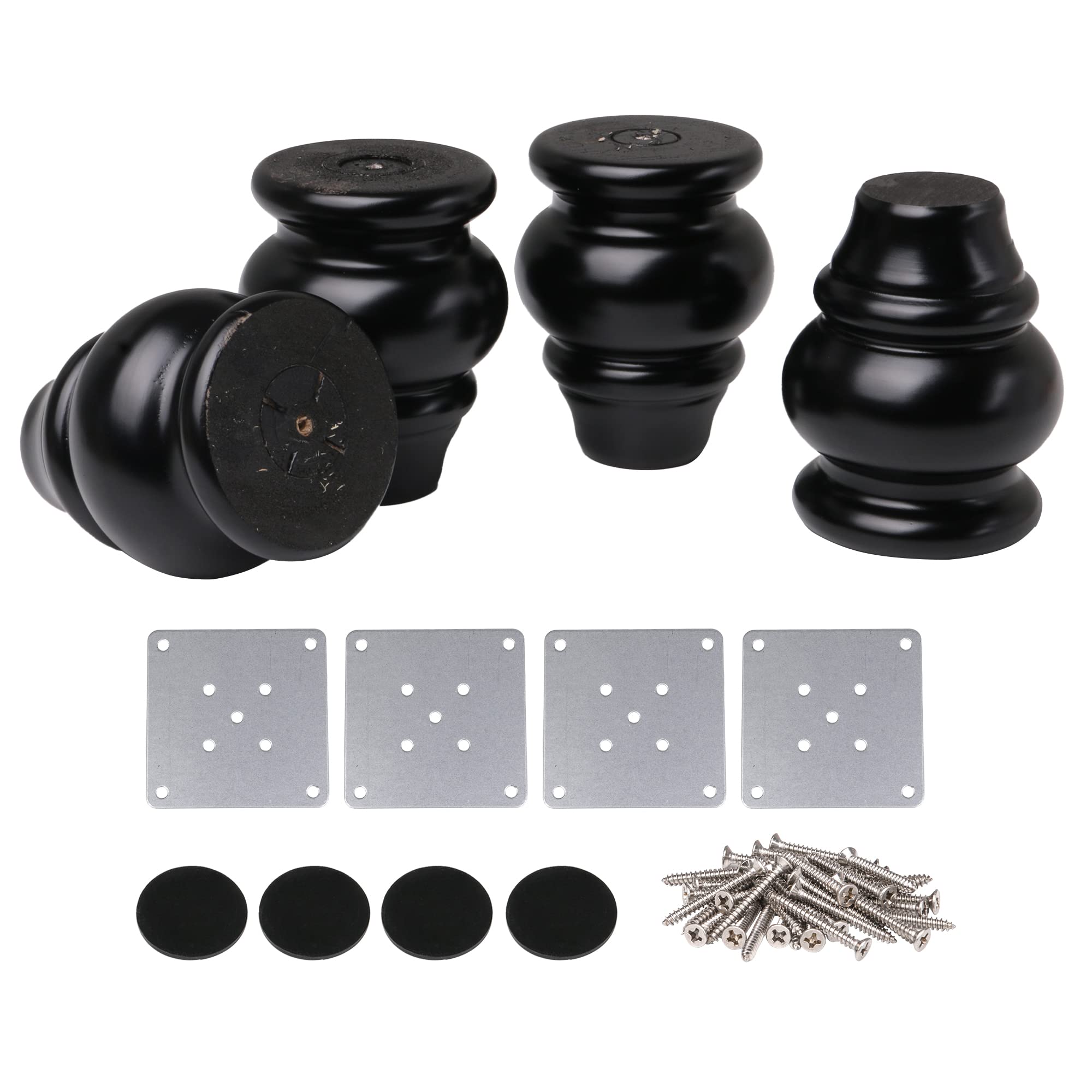 Diystyle SHANOER 4PCS 90mm Height Black Wooden Furniture Legs for Table Sofa Desk Legs Gourd-shaped