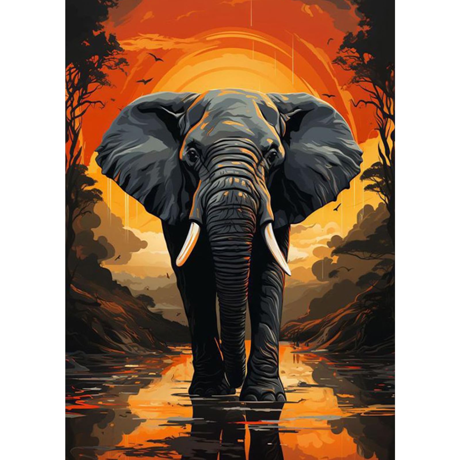 HEIBAGO 5D Elephant Diamond Painting Kits for Adults, Full Drill Animal Diamond Art Kits for Beginners, DIY Sunset Round Diamond Dots Kits Crystal Craft for Home Art Decor 30x40cm