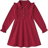 Vieille Toddler Long Sleeve Dress Girl Ruffle Fall Dress Kids Solid Casual Outfits 2-6T