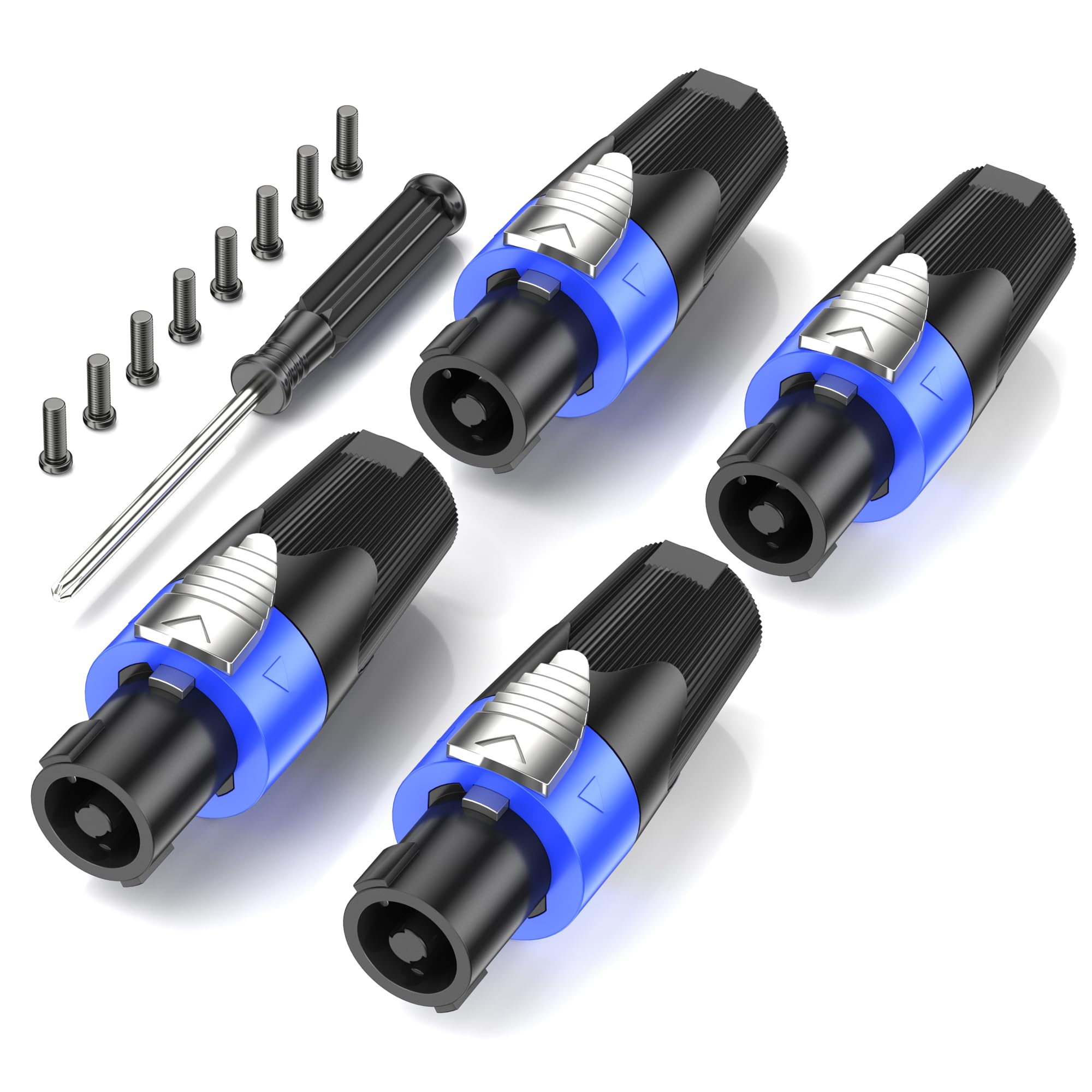 Jumwa 4Pack Speakon Connector Audio Speaker Adapter Plug Twist Lock With Screwdriver Compatiable with Speakon NL4FC, NL4FX, NLT4X, NL2FC, Type2