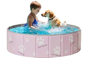 mandla Foldable Kiddie Pool,Hard Plastic Kiddie Pool for Kids,Dog Pool for pet Bathing,Portable PVC Dog tub Outdoor Kids Swimming Pool for Pets Indoor(Pink Foot, 48x12in)